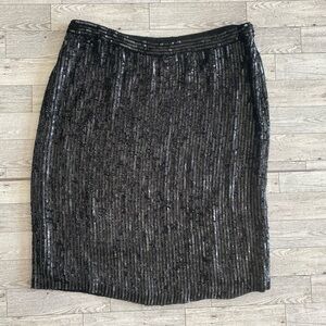INC International Concepts I.N.C.‎ Black Sequined Pencil 100% Silk Skirt Size 6